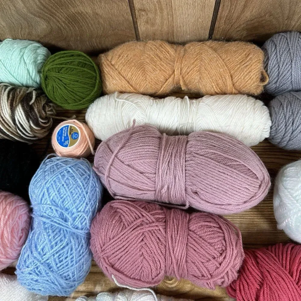 Huge Mixed‎ Lot Of Yarn 30 Skeins Various Brands Colors & Sizes Vintage & Modern